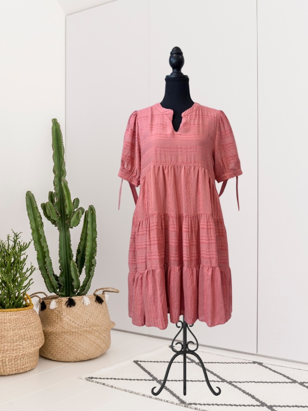 Altar’d State Bow Short Sleeve Tiered Dress